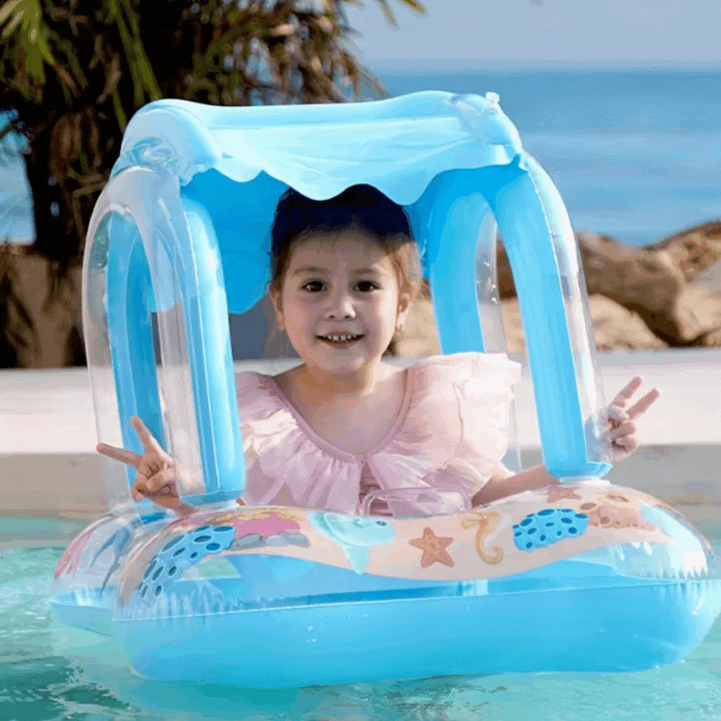 Flotador Inflable Con Techo CELESTE